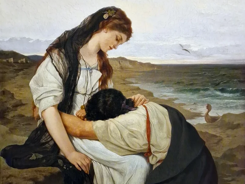 1850-Hans Knoechl - Sulla riva del mare